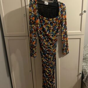 Ganni floral ruching long dress